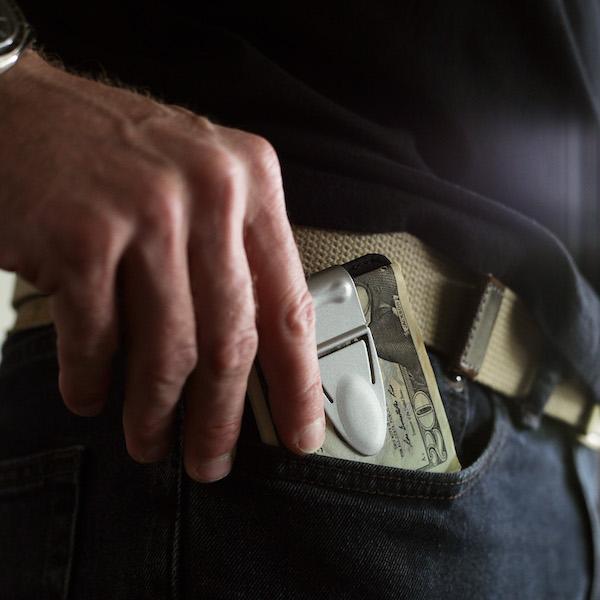Mini Geneva Cash Clamp® - Silver Titanium - With Wallet - Money Clamp - www.MoneyClamp.com