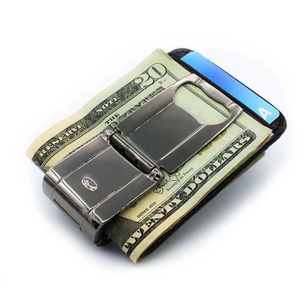 Munich Polished Gunmetal Black MoneyClamp with Black Crocodile Wallet