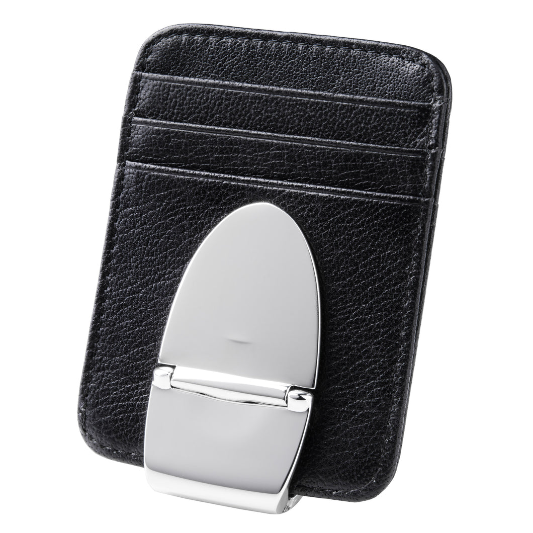 Milan Silver MoneyClamp® with Black Leather Wallet