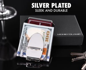 Milan Silver MoneyClamp® with Black Leather Wallet