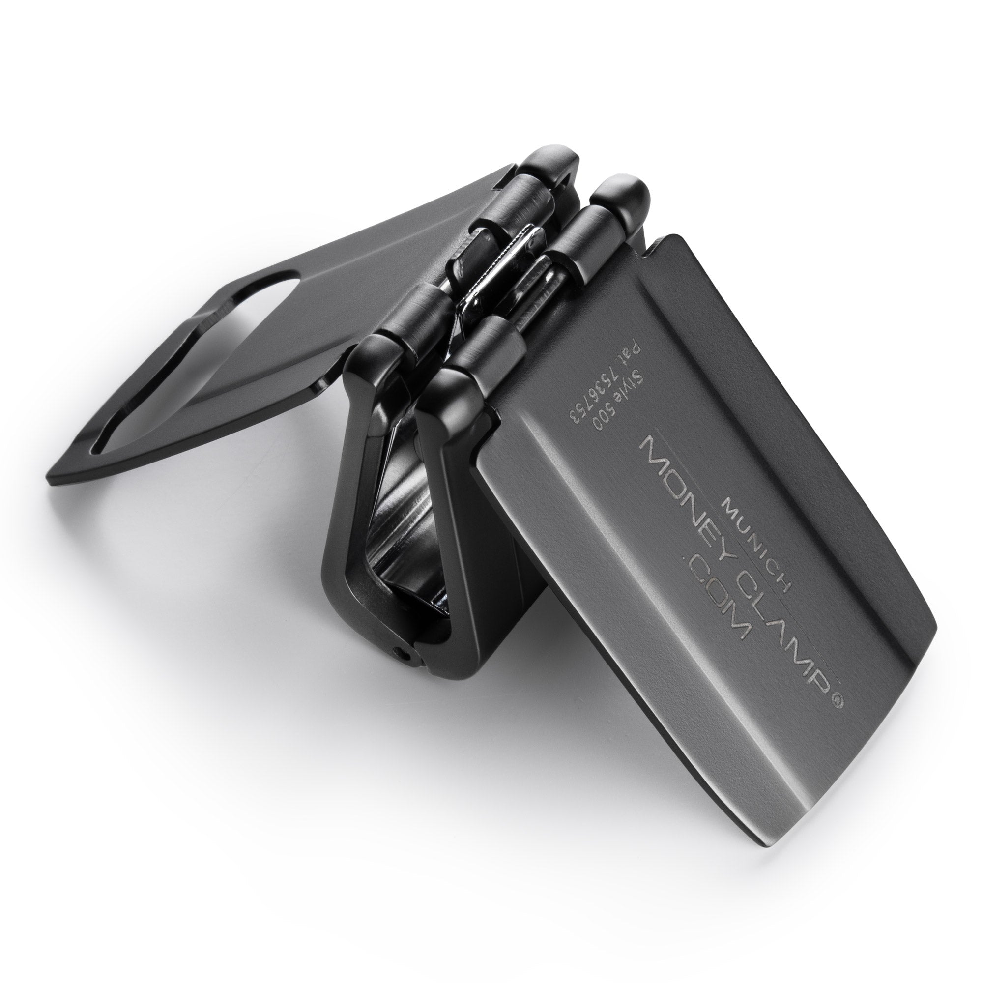 Munich Gunmetal Gray MoneyClamp® with Black Leather Wallet