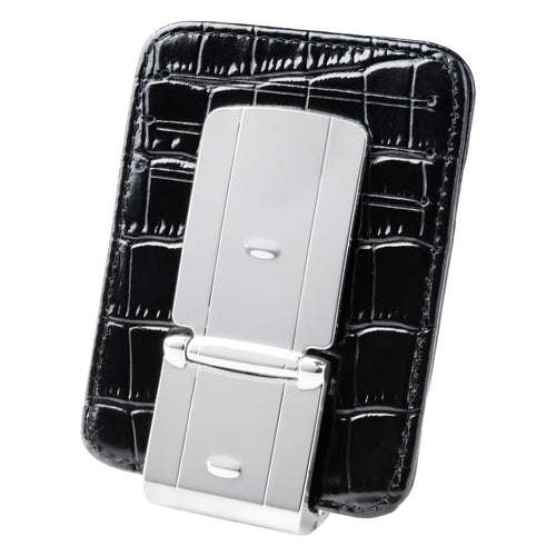 Zurich Silver MoneyClamp® with Black Crocodile Wallet